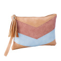 Luxury Europe Stylish Snakeskin Leather Ladies Color Contrast Purse Makeup Bag with Tassel